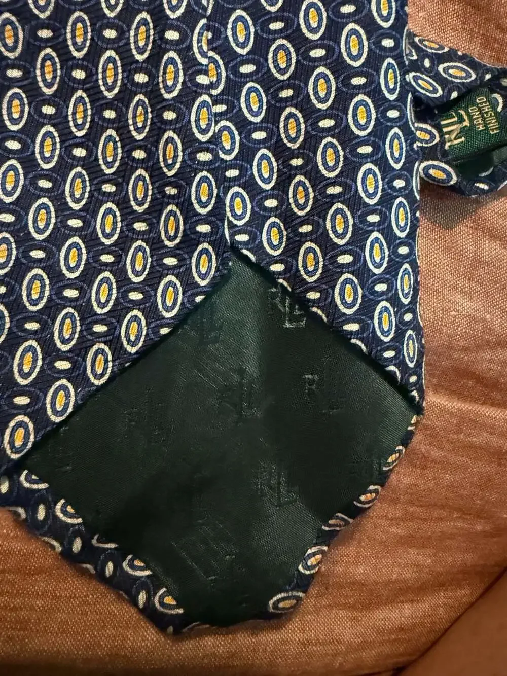 Lauren Ralph Lauren Navy Blue Geometric Pattern Silk Necktie